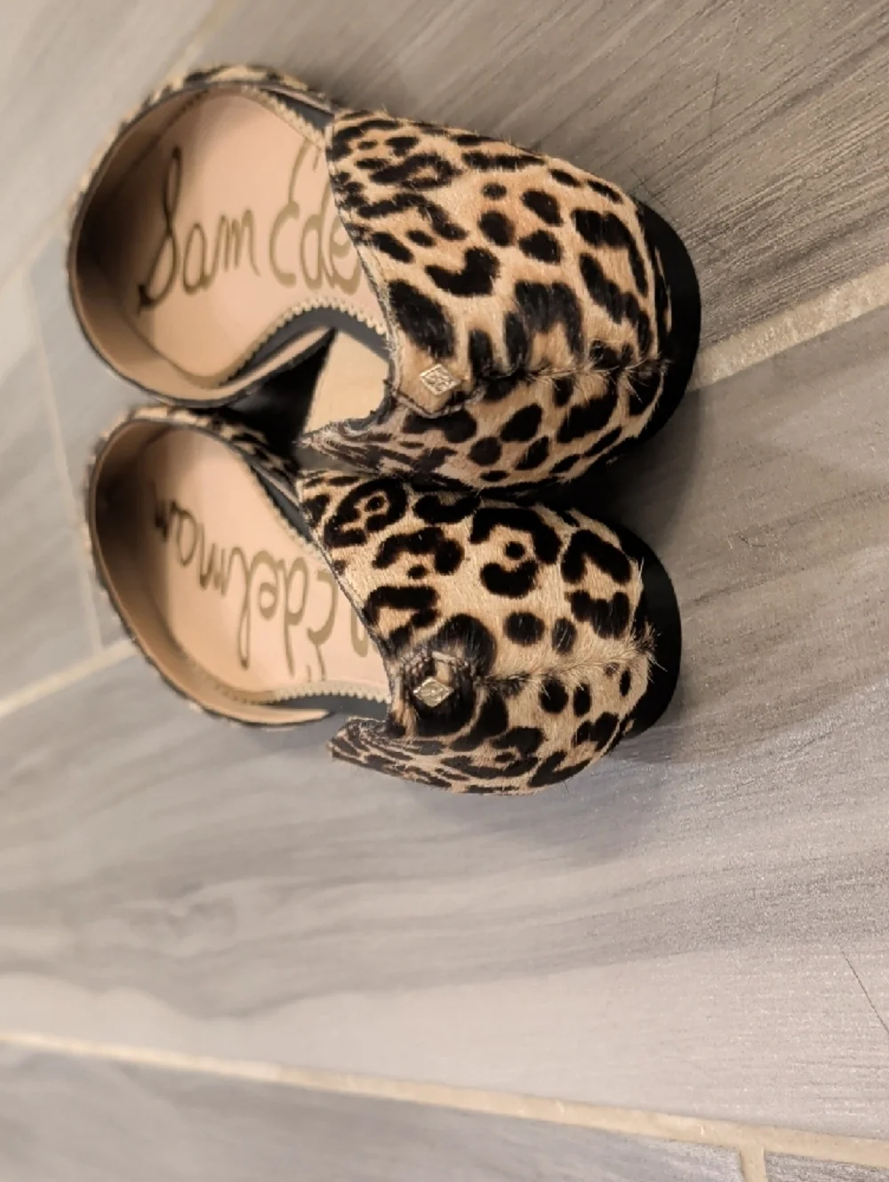 Sam Edelman Leopard Print D'Orsay Pointed Flats - Beige, Black - Picture 3 of 5